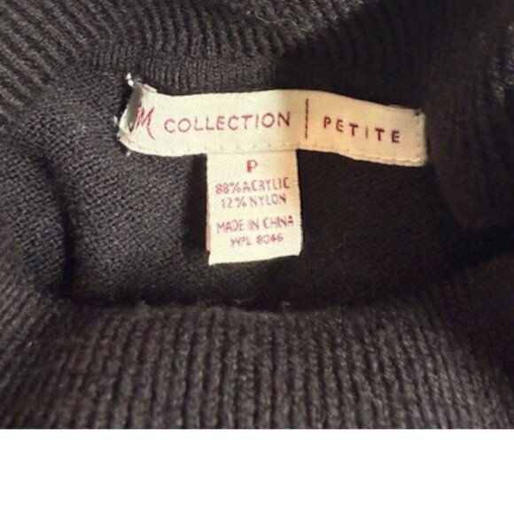 JM Collection Petite Black Turtleneck Top Button Detailing on Sleeves Size P - Picture 4 of 7